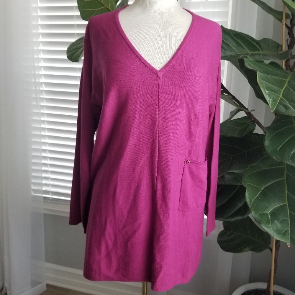 Soft surroundings magenta tunic pullover v-neck sweater size small